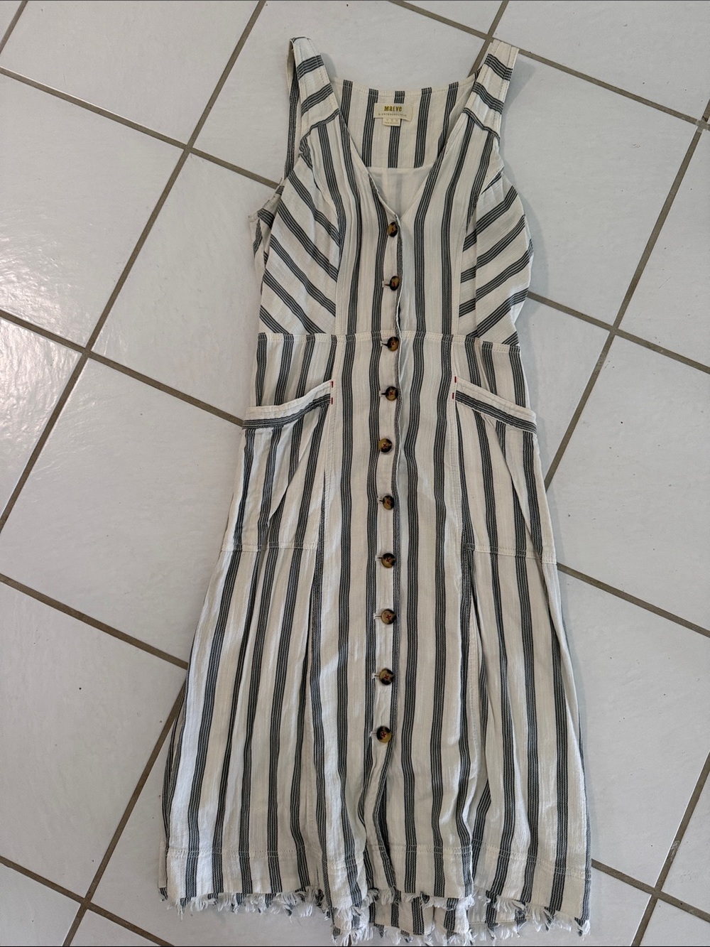 Anthropologie Striped Button-Front Linen Dress